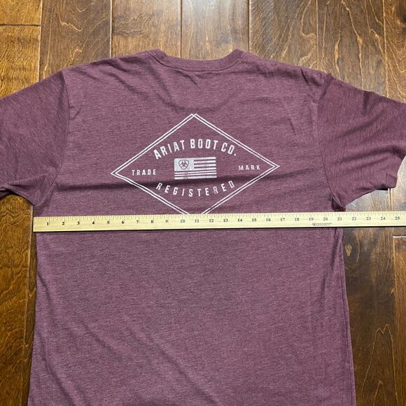 Ariat Basic Fit Boot Company Maroon Red Cotton Trademark T-Shirt Men's Size L - Picture 6 of 7